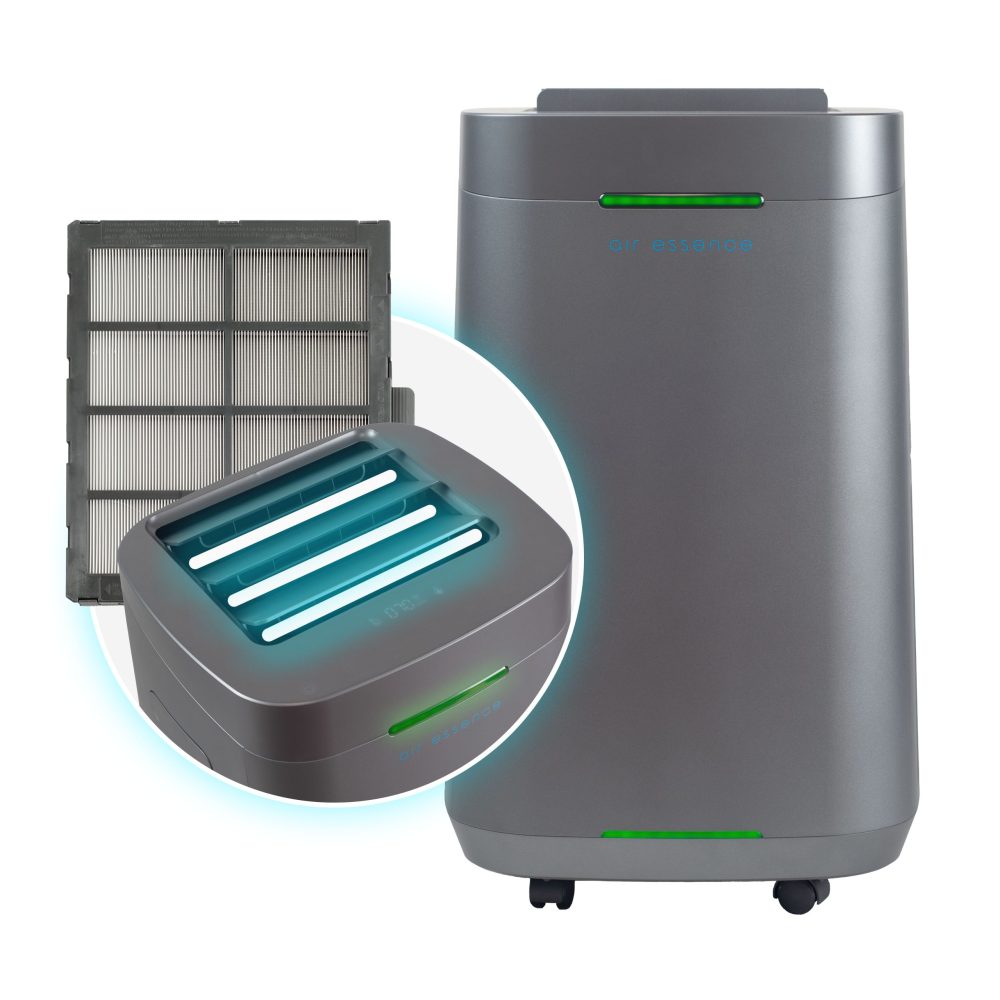 Purificateur d’air au graphène Air Essence™ Eco Plasma LCD ESP Graphene, 60 m², filtre ESP au graphène non consommable, stérilisateur UVC, gris